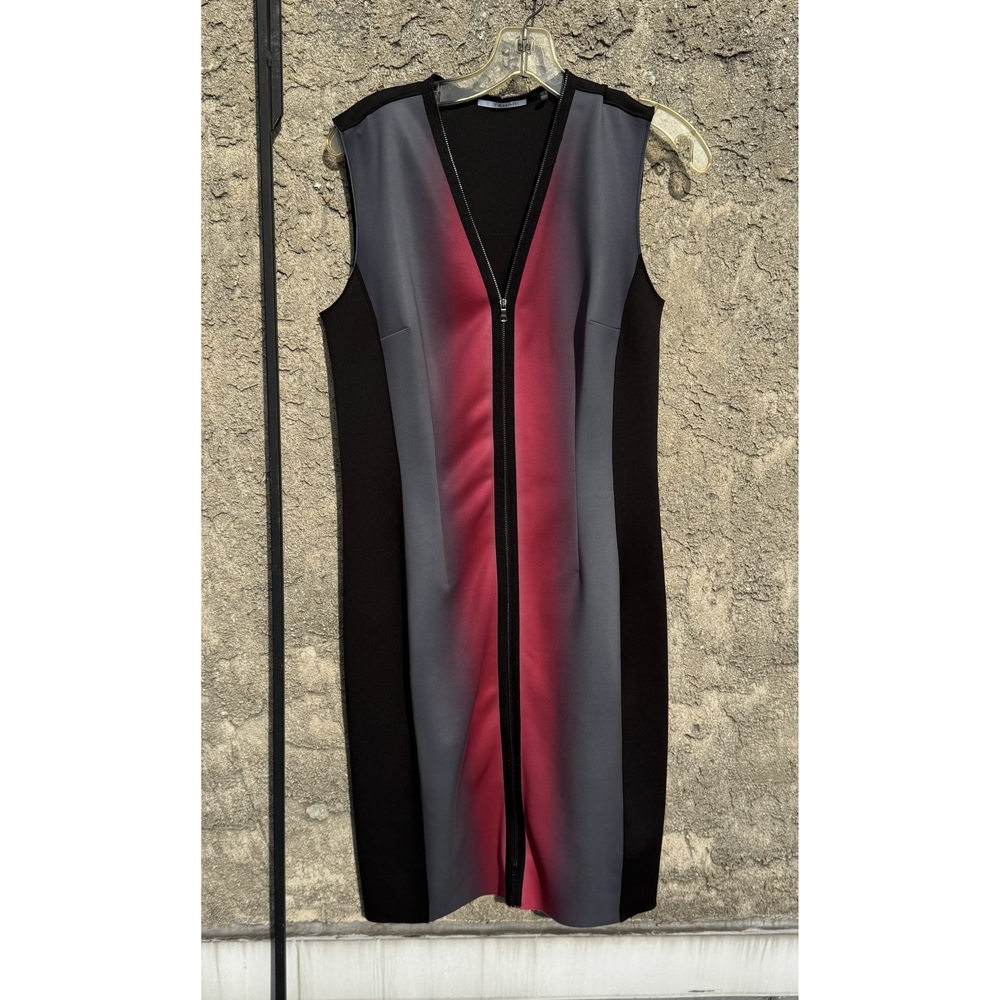 T Tahari Avani Ombré Scuba Sleeveless‎ Dress Black, Red and Gray Sz 8